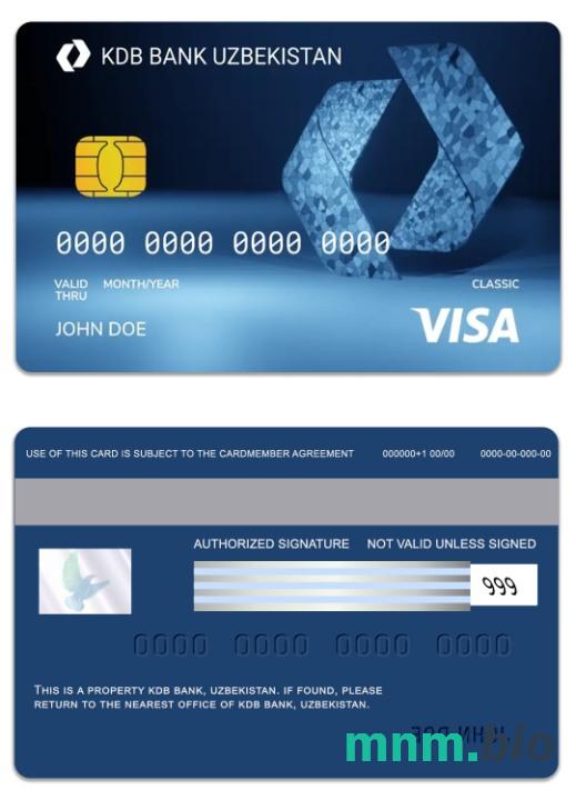 Uzbekistan KDB Bank visa klasyczny karta przykład w formacie PSD